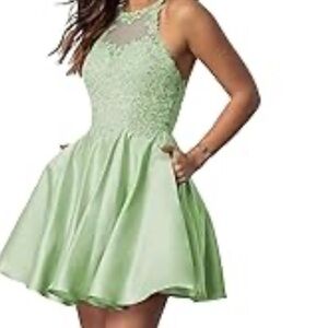 Lavish Mint Green Backless Lace Dress